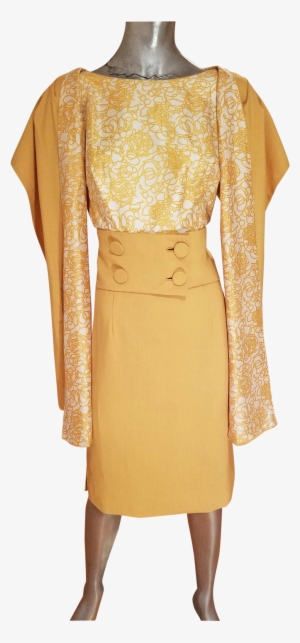 Yellow/white Swirl Pattern Silk Bodice And Shawl - Day Dress