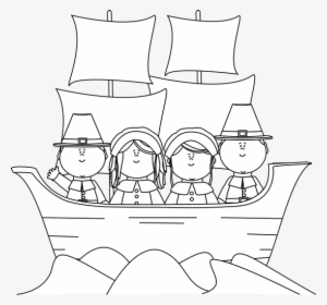 Black And White Pilgrims On The Mayflower Clip Art - Mayflower Coloring Sheet