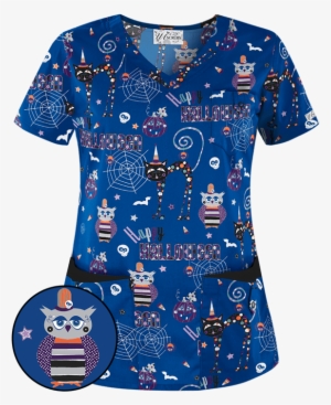 Ua638rhh - Ua Happy Halloween Royal Rounded V-neck Print Scrub