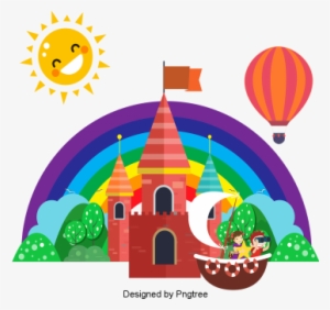 Beautiful Cool Cartoon Lovely Hand-painted Castle Rainbow - Cartoon