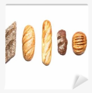 Different Kinds Of Bread On White Top View Wall Mural - Bread