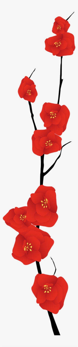 Vinilo Decorativo Rama Fina Florida - Ramas De Flores Rojas