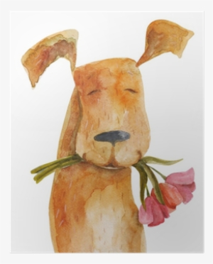 Red Dog With Flowers - Disegno Cane Con Fiori