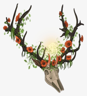 Amazing Colorful Deer Skull With Flowered Horns Tattoo - Deer