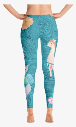 Turquoise Marble Llama And Cactus Print - Mermaid Leggings Kids