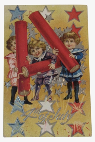 1910 4th Of July Postcard Embossed Children And Firecrackers - Cartoon