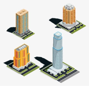 Vector Isometric 3d Illustrations Of Modern Urban Buildings, - Euclidean Vector