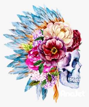 Headdress Dark Garme - Skull With Flower Indian Headdress