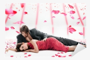 Attractive Couple Over Falling Rose Petals Wall Mural - Love You My Sweetheart