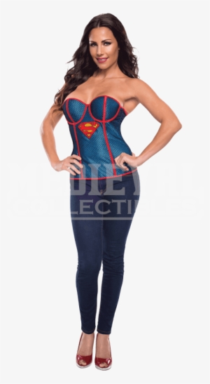 Adult Supergirl Fishnet Overlay Corset - Supergirl Corset Adult Costume Top - Medium