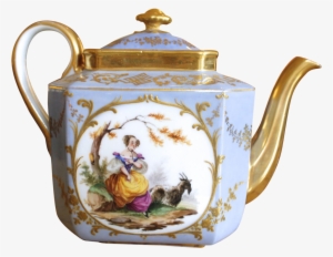 Dresden Porcelain Teapot With Figural Vignettes And