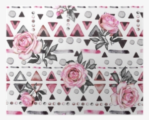 Seamless Pattern With Watercolor Flowers And Textured - Watercolor Painting