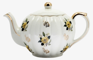 English Teapot With Yellow Flowers And Gold Accents - Teapot