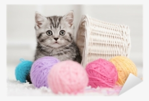 Kitten In A Basket With Balls Of Yarn Sticker • Pixers® - Ravensburger Puzzles With Cats