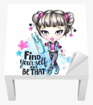 Watercolor Card Fashion Girl With Phone - Illustration