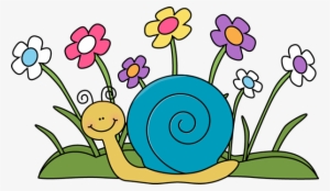 Snail And Flowers - Spring Clip Art