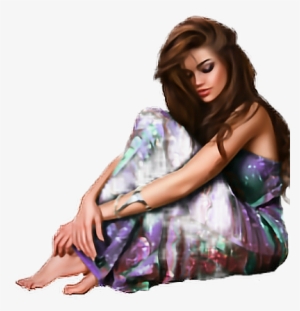 Girl Dress Sad Sit Magic Hair Feeling Dream Close Eyes - Sad Girl Png Image Hd