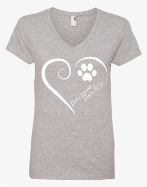 Doberman Pinscher, Always In My Heart Ladies V Neck - Pizza Guy Ladies Shirt