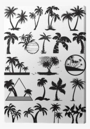 Palm And Coconut Trees Vector Silhouette Canvas Print - Small Palm Tree Tattoo Drawing