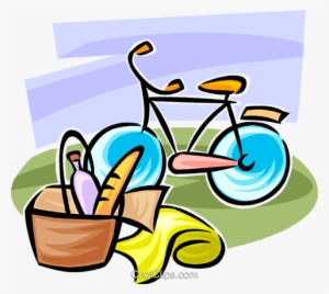 Bicycle And Picnic Basket Royalty Free Vector Clip - Fahrrad Picknick Clipart