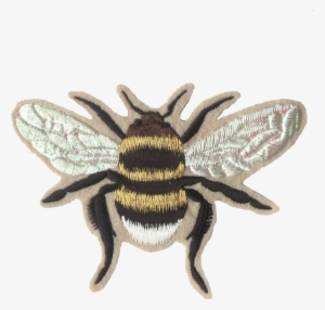 Gold Iridescent Bee Embroidered Patch - Bee Patch Png