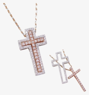 14k White And Rose Gold - 14k White And Rose Gold .40 Ctw Diamond Cross Necklace