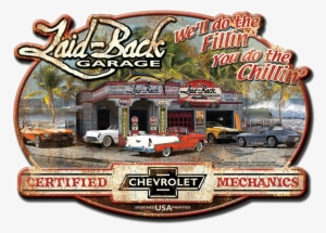 Zoom - Laid Back Corvette Garage Chevrolet Mechanic Metal