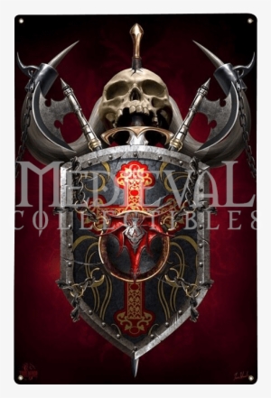 Dragon Shield Fantasy Metal Sign - Dragon Shield Tom Wood Fantasy Art Poster - 12x18