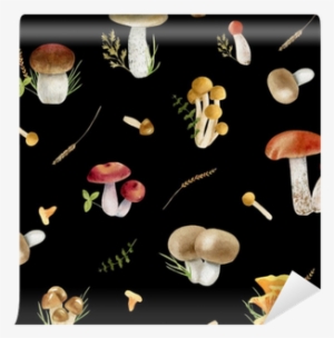 Seamless Pattern Repeated Tile Of Watercolor Mushrooms - Watercolor Painting