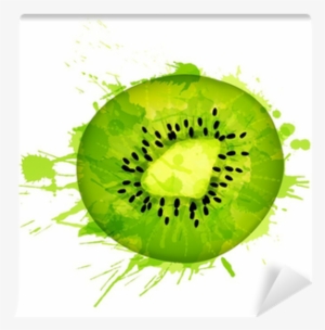 Kiwi Fruit Slice Made Of Colorful Splashes On White - Kiwifruit