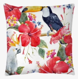 Watercolor Tropical Floral Vector Pattern Throw Pillow - Acquerello Tropicale Vettore Ramage Vettore