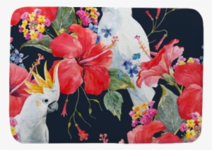 Watercolor Tropical Floral Vector Pattern Bath Mat - Watercolor Painting