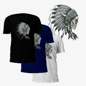 Native American Skull Wearing Headress In Three Different - Native American Skull Headdress Tattoos