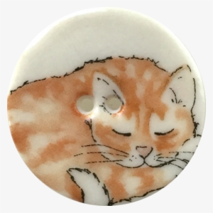Orange Tabby One, Cat Sleeping Porcelain Button, 1-1/8" - Tabby Cat