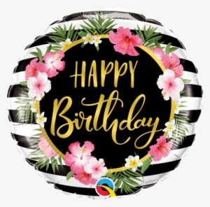 Birthday Hibiscus Stripes Balloon - Happy Birthday Kate Spade Theme