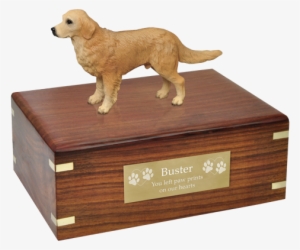 Golden Retriever Figurine Wood Urn With Engraved Plaque - Pug Urn