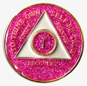 Aa Medallion Pink Glitter Tri-plate Sobriety Chip Year - Sobriety Coin