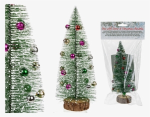 Pino De Navidad De Plástico Con Nieve & Bolas De Navidad - Mini Brad Artificial