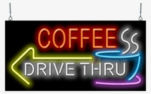 Coffee Drive Thru With Left Arrow Neon Sign - Arrow
