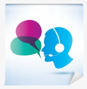 Smiling Man With Headphones And Speech Bubbles Wall - Graphic Design