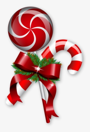 Christmas Lollipop And Sugar Cane With A Red Bow On - Sugarcane