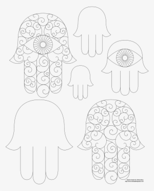 Hamsa Drawing Evil Eye Hand - Line Art