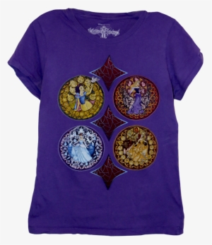 A Purple T-shirt With Four Mosaics Of Snow White, Cinderella, - Snow White And The Seven Dwarfs