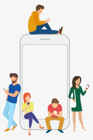 Illustration Of Users Looking At Their Handsets, Waiting - Play Phone Cartoon Png