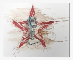 Microphone, Grunge Watercolor Star & Floral Ornament - Hmwr Music Tapestry Wall Hanging Art Music Ornamental
