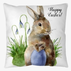 Watercolor Easter Card With Bunny, Snowdrops And Colored - Kartki Wielkanocne Ręcznie Malowane