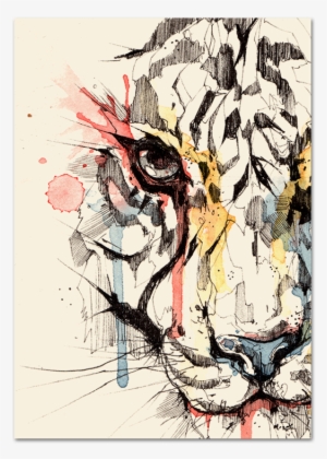 Drawing Tigers Watercolor Png Free - Colorful Watercolor Tiger Painting