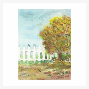 Autumn Tree With Birds Watercolor Print On Canvas Gallery - Autumn Card Playing