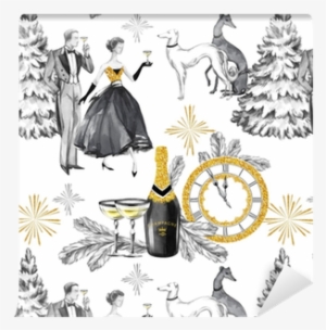 Watercolor Seamless Pattern In Retro Gold Style - Retro Style