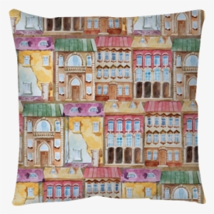 Watercolor Seamless Pattern Of Bright Old Building - Watercolor Painting